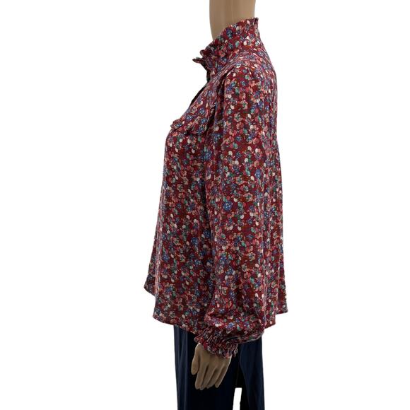 Anthropologie Emia Red Ruffled Floral Button Down Top - Picture 6 of 10